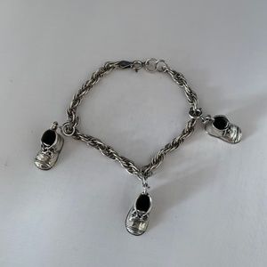 Vintage Sterling Silver Triple Rope Chain Link Baby Shoe Bracelet